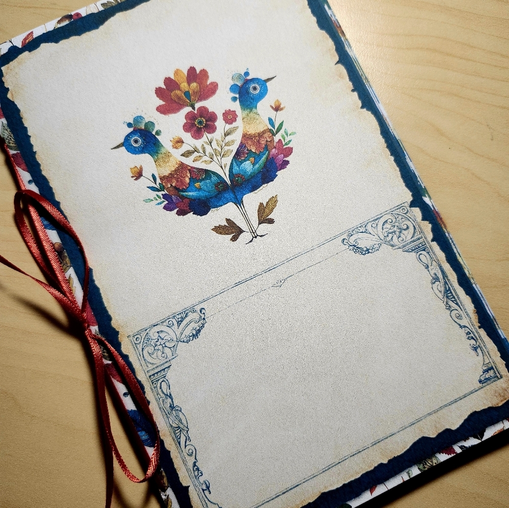 Junk Journal Booklet "FOLKLORE" Handmade Botanical Wildflowers Lg 8.5"x5.5" 40pg